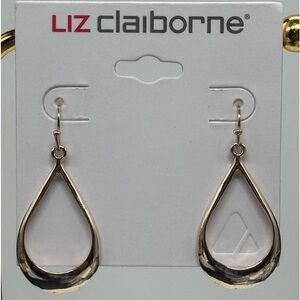 Liz Claiborne Rose Gold Tone Tear Drop Open  Hoop Dangle Earrings